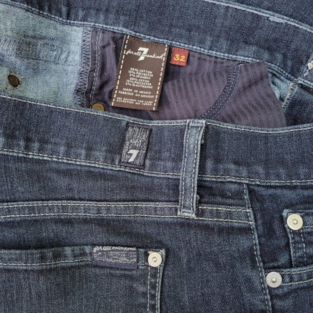 SOLD: 7 For All Mankind Dark Wash Denim Jeans 32 Bling Trend Style Comfy Bootcut - Picture 5 of 6